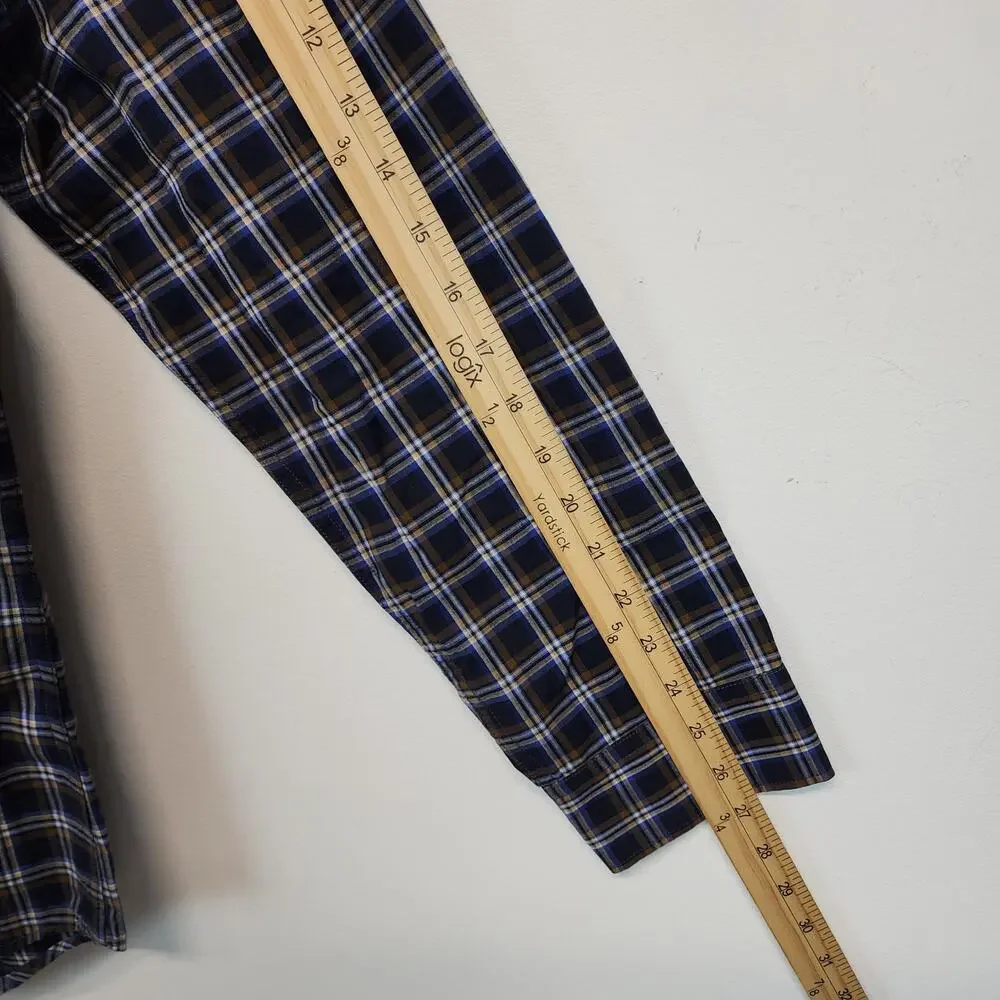 Banana Republic Mens Soft Wash Plaid Button Down Shirt Size L Blue Brown Preppy